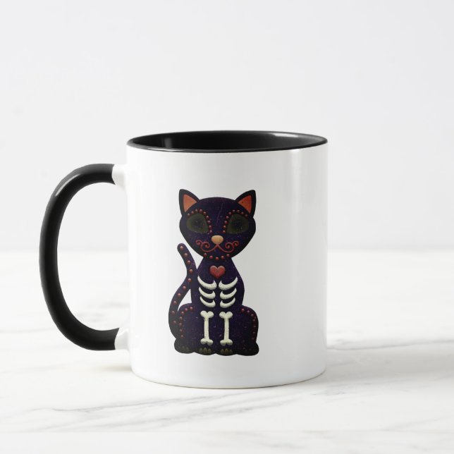 Caneca de Halloween - Desenho de Gato Preto Assust (Esquerda)