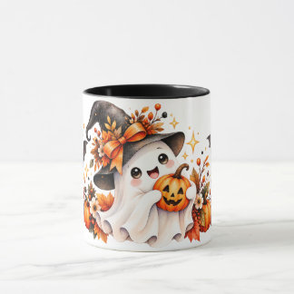 Caneca de Halloween Fantasma em Aquarela