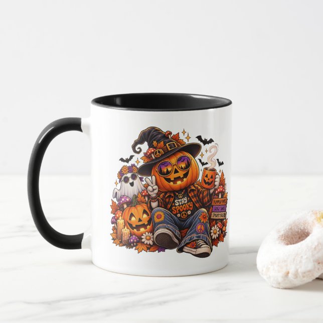 Caneca de Halloween Vibes de Abóbora | Café da Tem (Com Donut)
