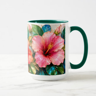 Caneca de Hibisco Rosa Tropical Floral Xícara de C