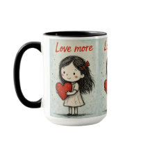 Caneca de Ilustração de Coração Fofo Amor Mais | P