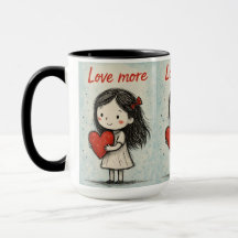 Caneca de Ilustração de Coração Fofo Amor Mais | P