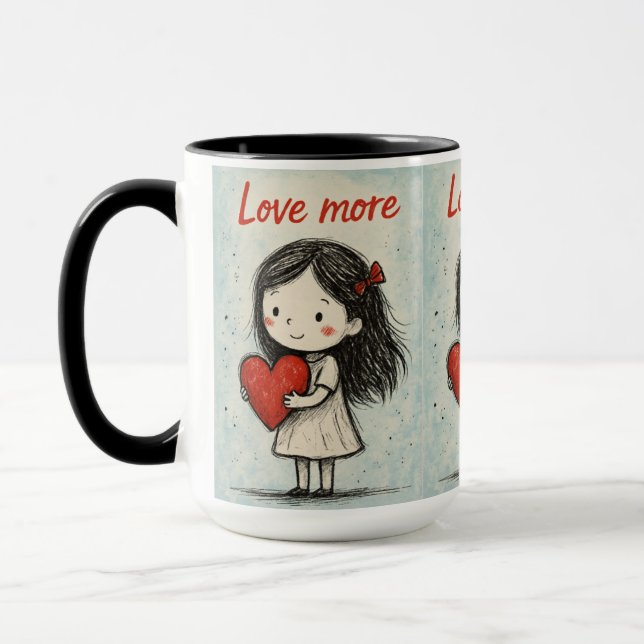 Caneca de Ilustração de Coração Fofo Amor Mais | P (Esquerda)