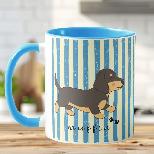 Caneca de Ilustração de Dachshund com Faixa Azul (Criador carregado)