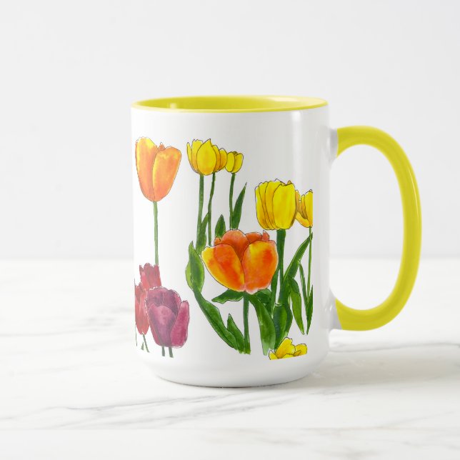 Caneca de Ilustração Floral de Tulipas da Primaver (Direita)