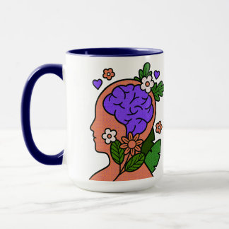 Caneca de Ilustração Floral do Cérebro Atento