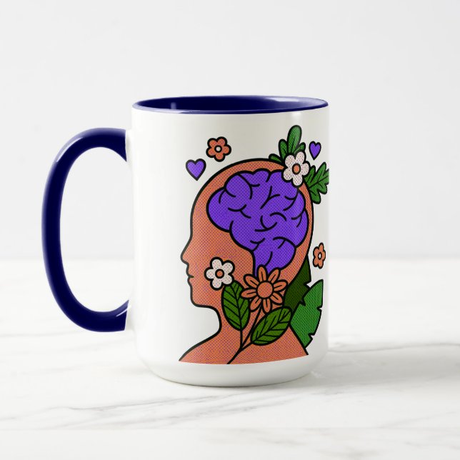 Caneca de Ilustração Floral do Cérebro Atento (Esquerda)