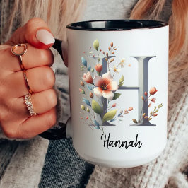 Caneca de Inicial Floral, Caneca Personalizada par