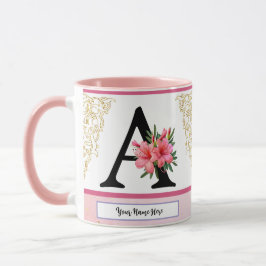 Caneca de Inicial Floral – Monograma da Letra A | 