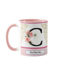 Caneca de Inicial Floral – Monograma Letra C | Per