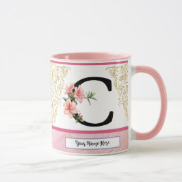 Caneca de Inicial Floral – Monograma Letra C | Per