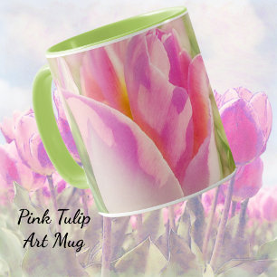 Caneca de Jardim de Flores de Tulipa Rosa
