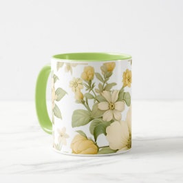 Caneca de Jardim Floral Amarelo com Alça Verde