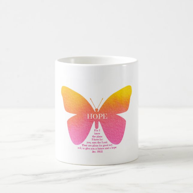 Caneca de Jeremiah 29 da borboleta da esperança (Centro)