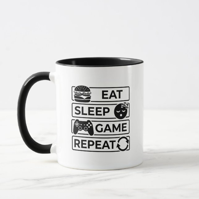 Caneca de Jogador Retro Divertida Coma Durma Jogue (Esquerda)