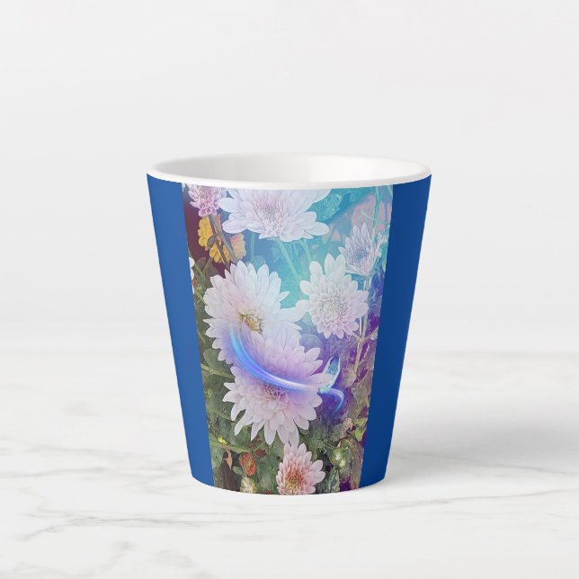 Caneca de Latte Azul Personalizada com Flores Bran (Frente)