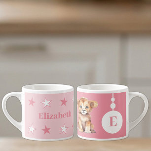 Caneca de leão infantil nome personalizado rosa