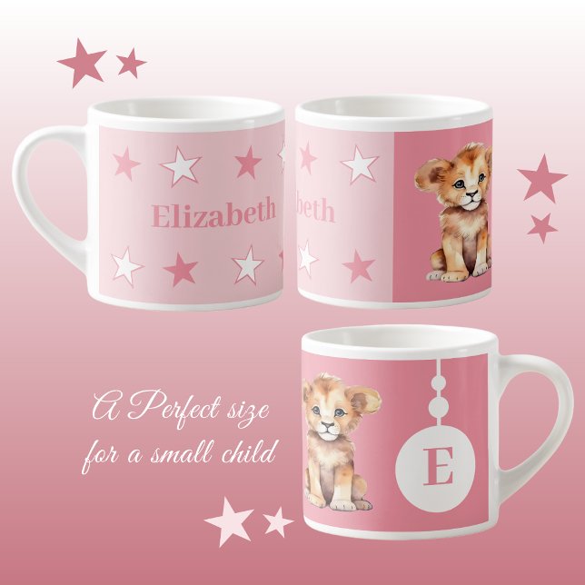 Caneca de leão infantil nome personalizado rosa (Criador carregado)