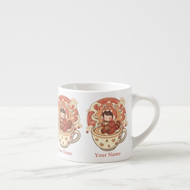 Caneca de Leite de Panda Vermelho Chibi para Crian (Direita)