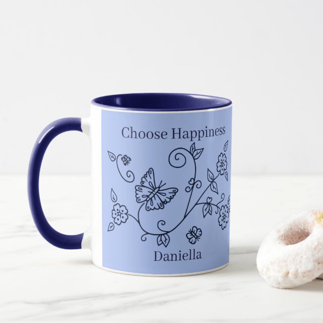 Caneca de Lembrança Borboleta Azul (Com Donut)