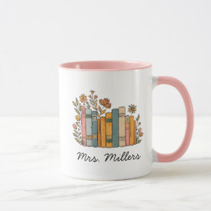 Caneca de livros de flores personalizados, caneca 