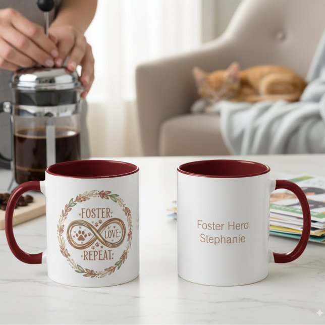 Caneca de Mãe de Cachorro de Fomento – Presente de (Foster love repeat infinity mug — heartfelt Christmas gift idea for rescue animal heroes.)