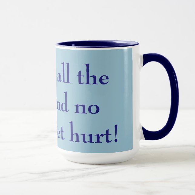 Caneca Dê-me o café e ninguém vai se ferir de azul (Direita)