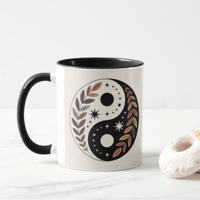 Caneca de Meditação Estrelas Planta Yin Yang (Com Donut)