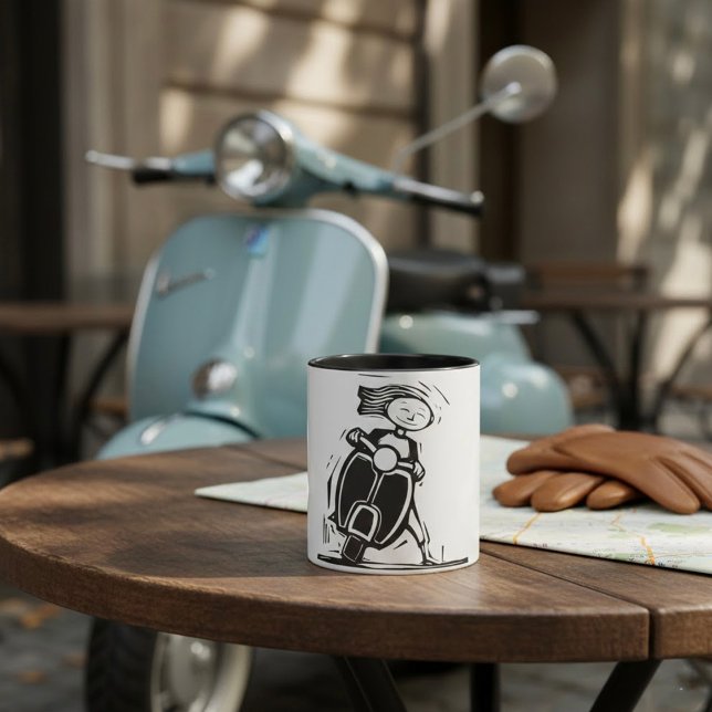 Caneca de Menina Andando de Scooter (Criador carregado)
