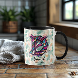 Caneca de Monograma Abstrato Dinâmico - D para Dan