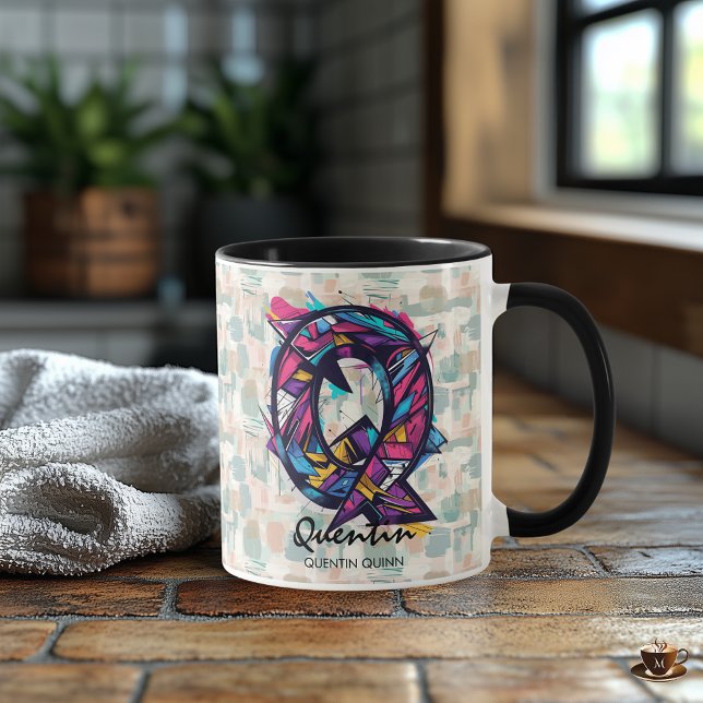 Caneca de Monograma Abstrato Vívido - Q para Quent (Criador carregado)