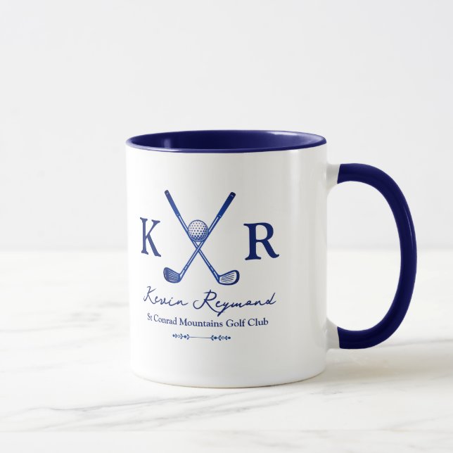 Caneca de Monograma Azul para Golfer (Direita)