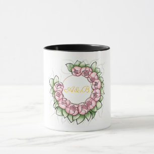 Caneca de Monograma de Casamento Preto Sofisticado