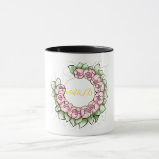 Caneca de Monograma de Casamento Preto Sofisticado