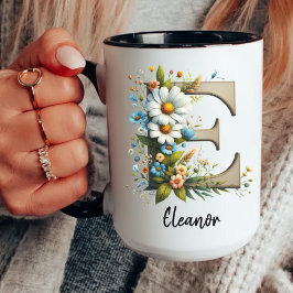 Caneca de Monograma de Flor Silvestre com Nome Per