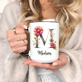 Caneca de Monograma de Flor Silvestre Personalizad