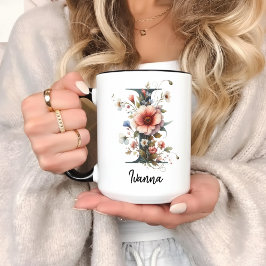 Caneca de Monograma de Flores Silvestres Personali