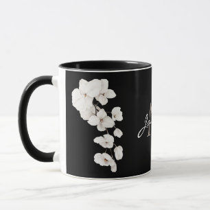 Caneca de Monograma de Orquídea Preta e Branca Mod