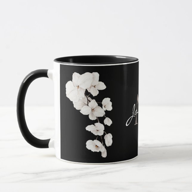 Caneca de Monograma de Orquídea Preta e Branca Mod (Esquerda)