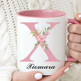 Caneca de Monograma de Rosas Cor-de-Rosa Presente