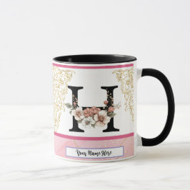 Caneca de Monograma Floral - Carta H Presente Pers