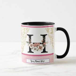 Caneca de Monograma Floral - Carta H Presente Pers