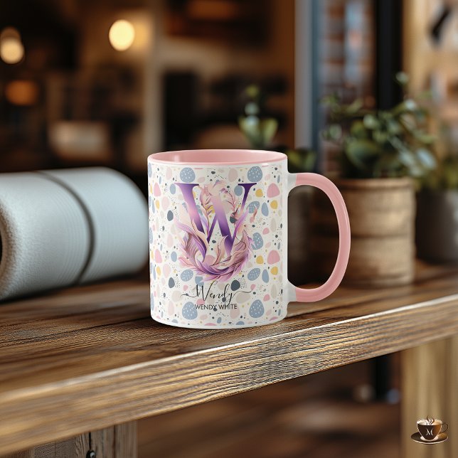 Caneca de Monograma Floral Elegante Boho Chic - W (Criador carregado)
