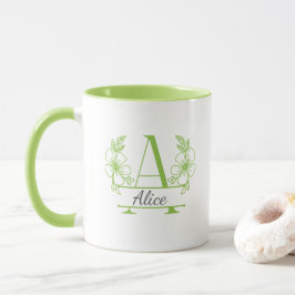 Caneca de Monograma Floral Inicial Personalizado