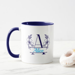 Caneca de Monograma Floral Inicial Personalizado