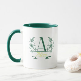 Caneca de Monograma Floral Inicial Personalizado