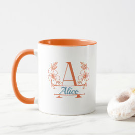 Caneca de Monograma Floral Inicial Personalizado