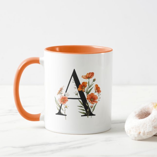 Caneca de Monograma Floral Personalizada (Com Donut)