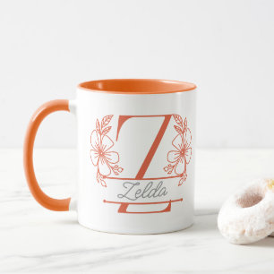 Caneca de Monograma Floral Personalizado Letra Z -