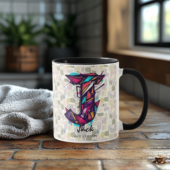 Caneca de Monograma Geométrico Marcante - J para J (Criador carregado)